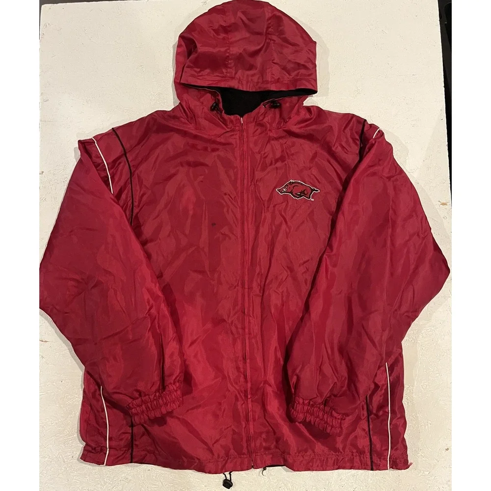 Vintage Arkansas Razorbacks Reversible Jacket Embroidered Mens‎ 2XL Fleece Red
